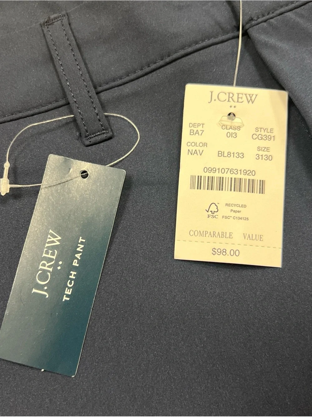 J.CREW Straight-fit Tech Chino Pant Casual Preppy Navy Men’s 31x30 CG391 NWT $98